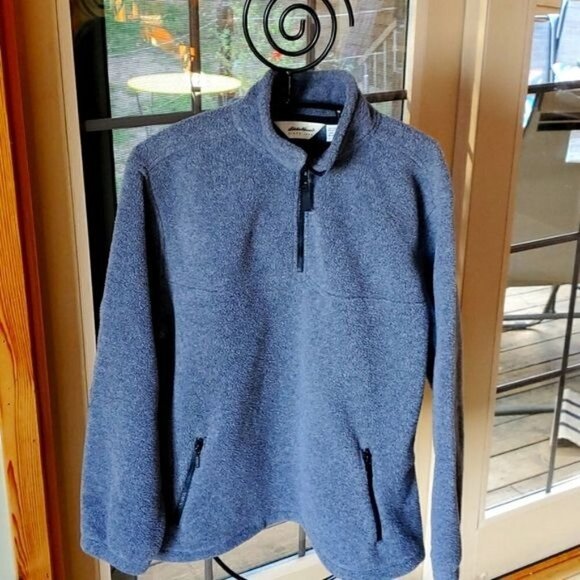 Eddie Bauer Polartec 1/4 Zip Sz. L Gray Cinched Fleece w Zippered Pockets - Picture 1 of 12